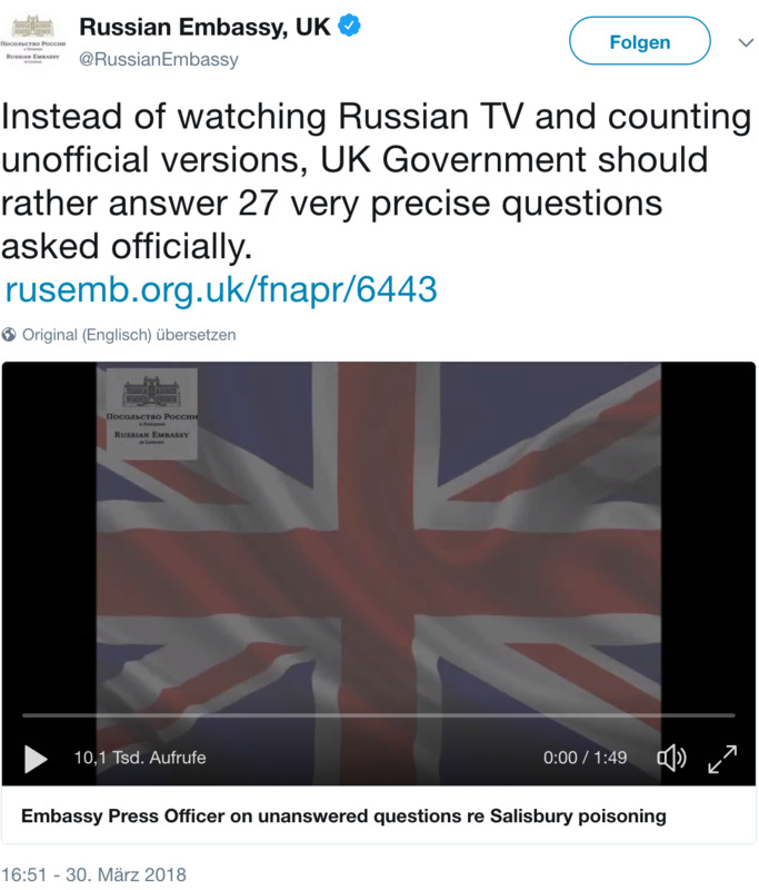 Das Statement der Russen zum Skripal-Fall: die Briten werden aufgefordert, 27 Fragen zu beantworten