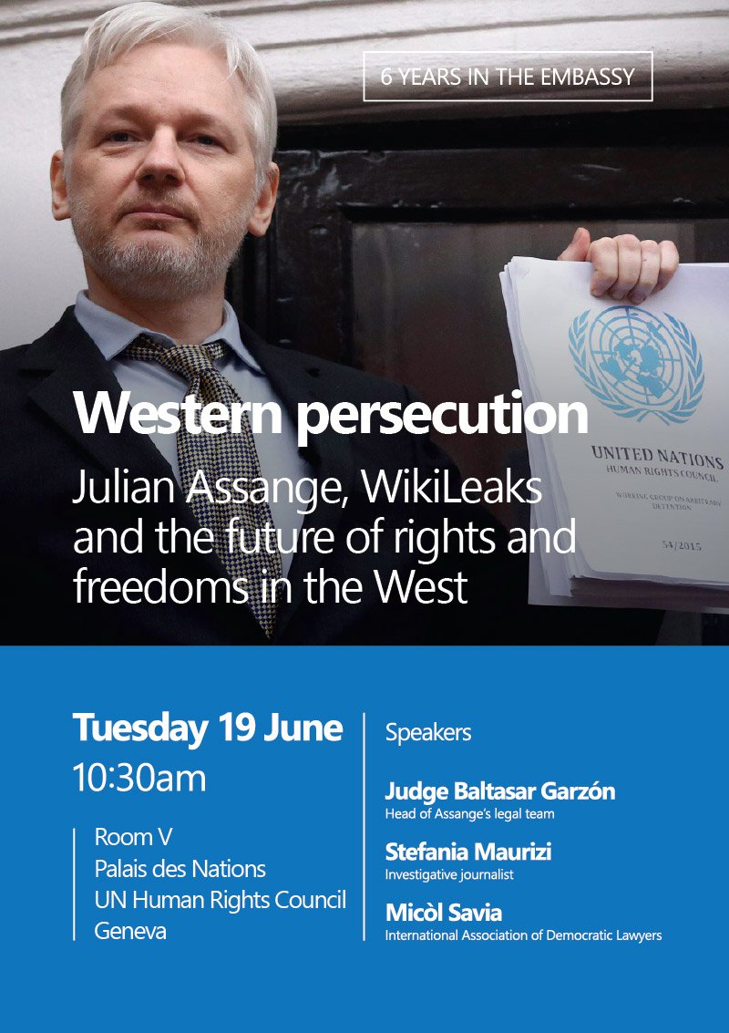 UNO-Veranstaltung in Genf am Dienstag, 19. Juni 10:30: “Julian Assange, WikiLeaks und die Zukunft von Menschenrechten und Freiheit im Westen”