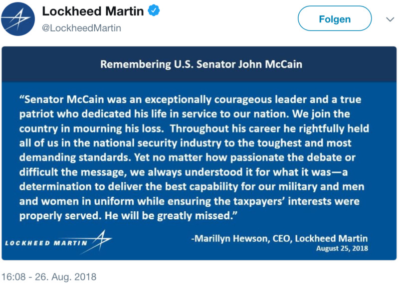 Auch die Freunde von McCain melden sich mit einem Nachruf