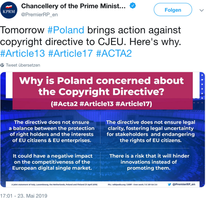 Polen klagt gegen Artikel 13
