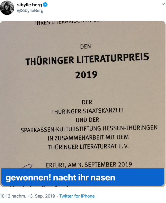 Bille hat den Thüringer Literaturpreis gewonnen