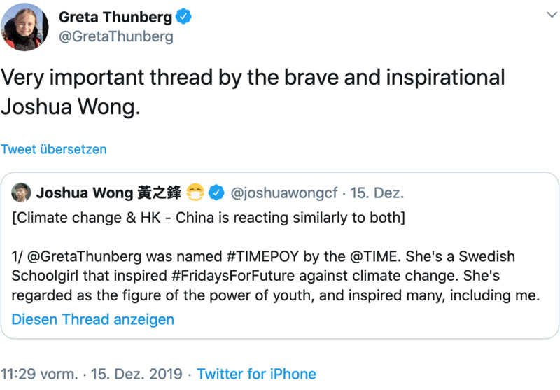 Greta Thunberg endorst US-Marionette für Hongkong