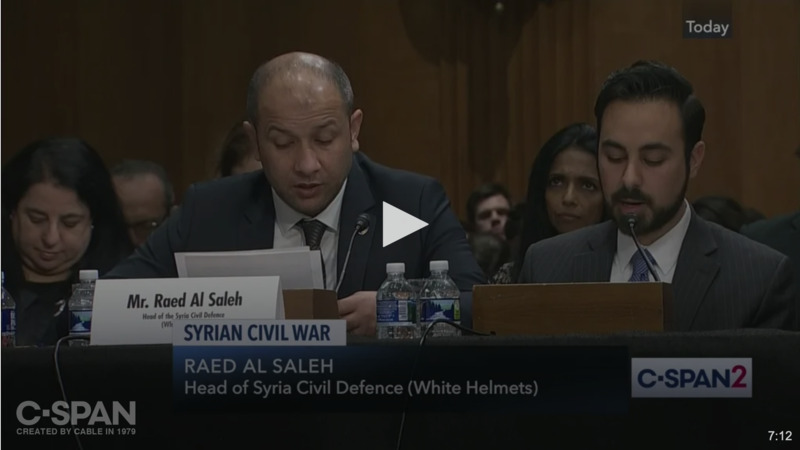 Die PR-Organisation der Al Qaida, die “Weisshelme”, sind heute durch ihren Chef Raed al Saleh im US-Senat vertreten