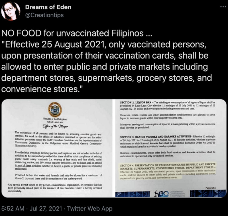 Jetzt neu in der “Republik” der Philippinen: “impfen” oder verhungern
