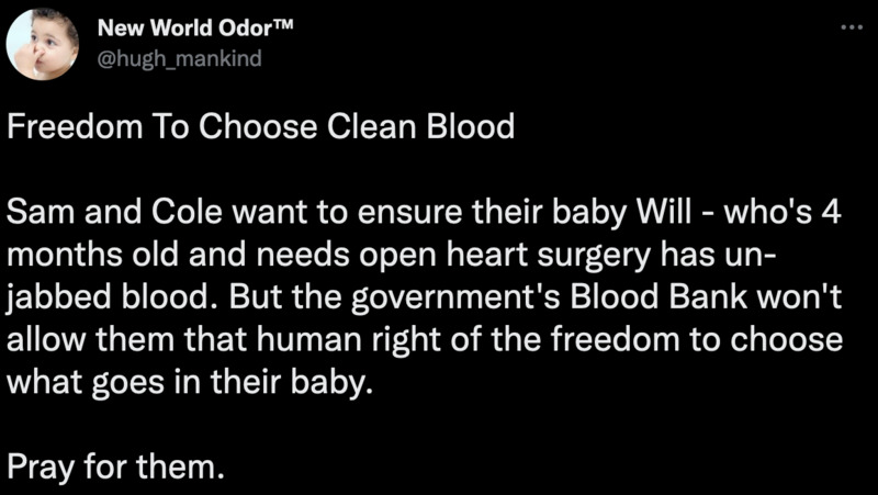 Der Fall mit dem Baby in Neuseeland, das vor einer OP steht, und dessen Eltern nur Blutkonserven von Ungeimpften wollen, wird interessant