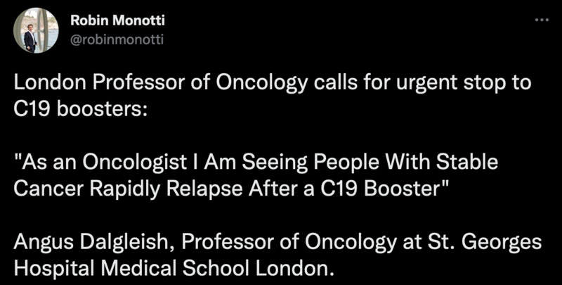 Prof. Dalgleish, London: “Als Krebsspezialist sehe ich leute mit stabilem Krebsverlauf mit einem plötzlichen Rückfall nach dem C19-Booster”