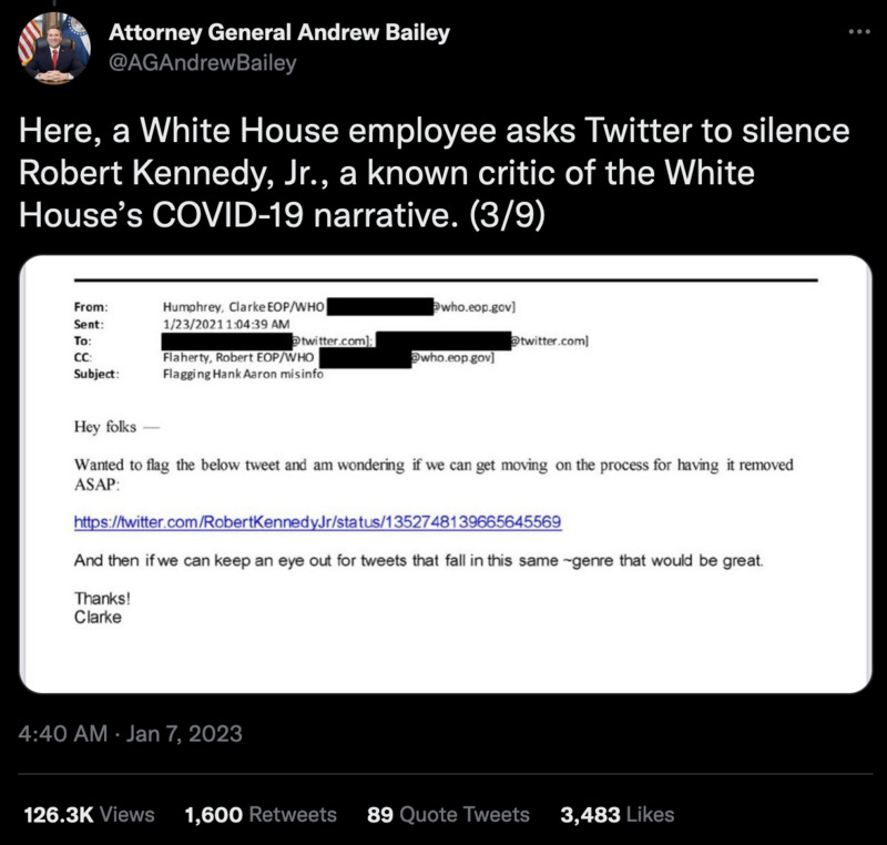 Direkte Zensuranweisungen aus dem Weissen Haus: Robert Kennedys Tweet muss gelöscht werden