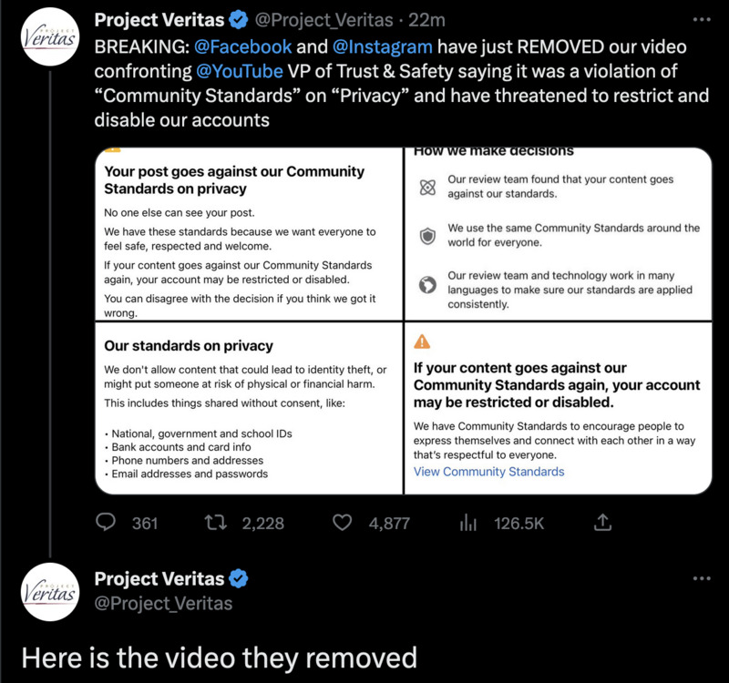 Der zuständige Youtube-Vizedirektor wird wegen der Zensur des Pfizer-Videos von Project Veritas konfrontiert. Das Video über die Konfrontation wird daraufhin von Youtube gelöscht…