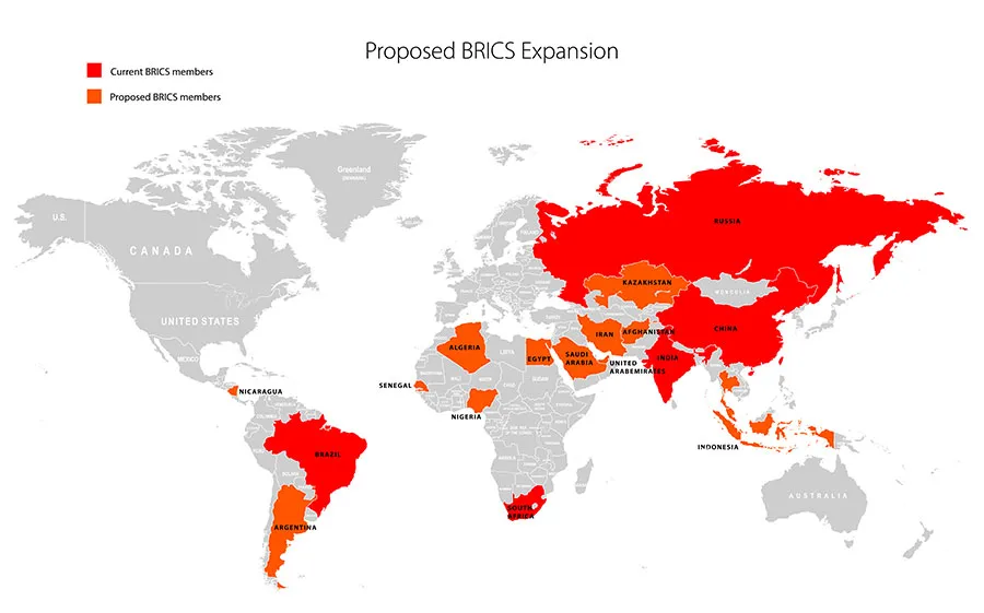 BRICS-Mitglieder und Länder, die dem Bündnis bis Dezember 2022 beitreten wollen
