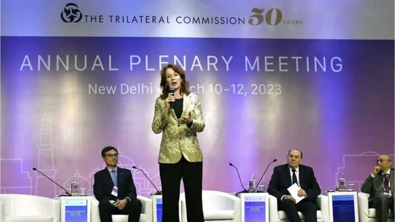  Meghan O'Sullivan, the North American chair of the Trilateral Commission, speaks in New Delhi on March 12. O'Sullivan was deputy national security adviser for Iraq and Afghanistan under President George W. Bush. (Photo by Patrick Ishiyama)