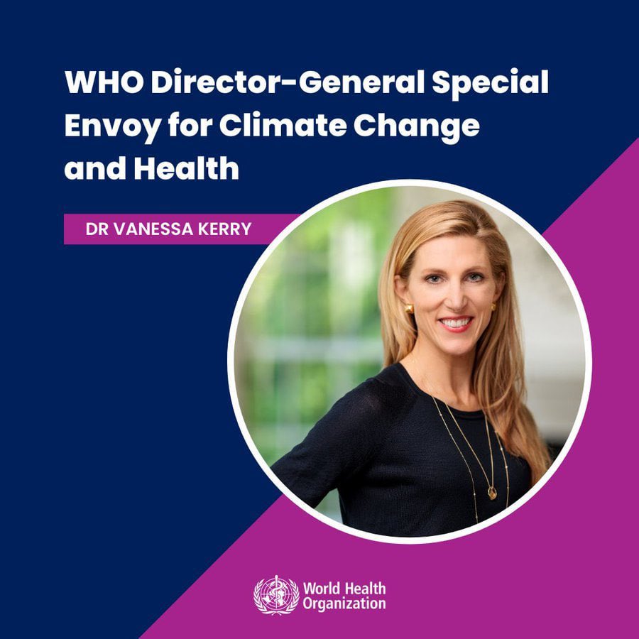Da kann Habeck noch was lernen für seine Familie: Die Tochter von John Kerry, dem Klimapanik-Entrepreneur, ist jetzt “WHO Director-General Special Envoy for Climate Change and Health”