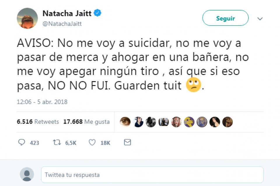Natacha Jaitt: “No me voy a suicidar”
