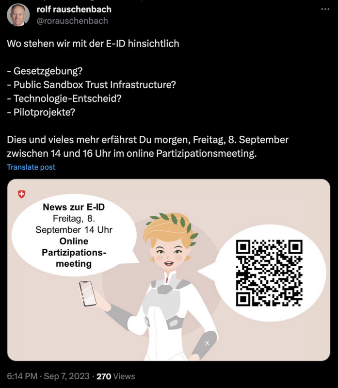 Überwachungspapst Rauschenbach tut so, als ob ihm die Ablehnung der E-ID durch das Stimmvolk nicht bekannt wäre, um die E-ID in der Schweiz verkauft zu kriegen