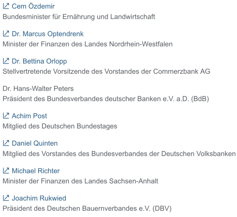 Mit landwirtschaftlichen Grüssen: Auszug aus der Liste der Verwaltungsratsmitglieder der KFW-Bank