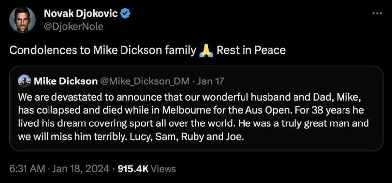 Condolences to Mike Dickson family 🙏 Rest in Peace