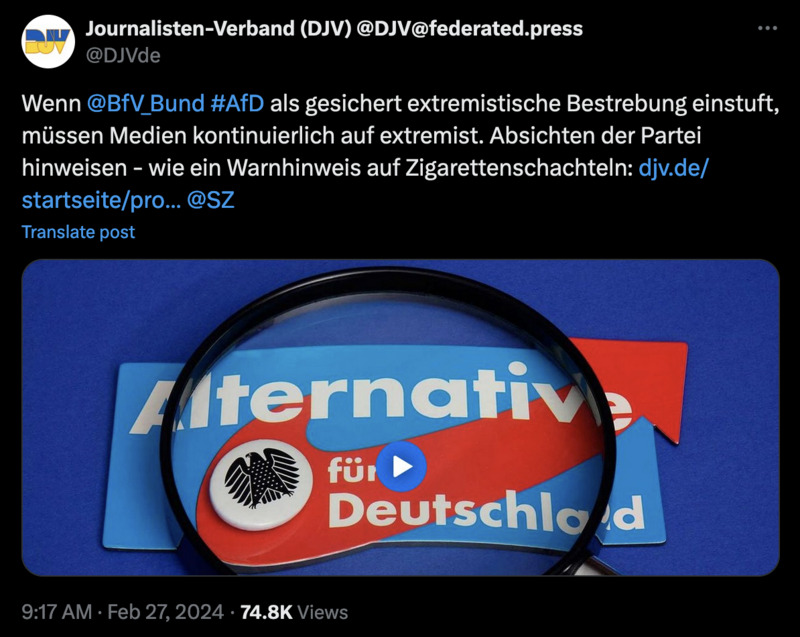 Der Deutsche Journalisten-Verband DJV erklärt, dass man immer das schreiben muss, was Regierung und Geheimdienste sagen