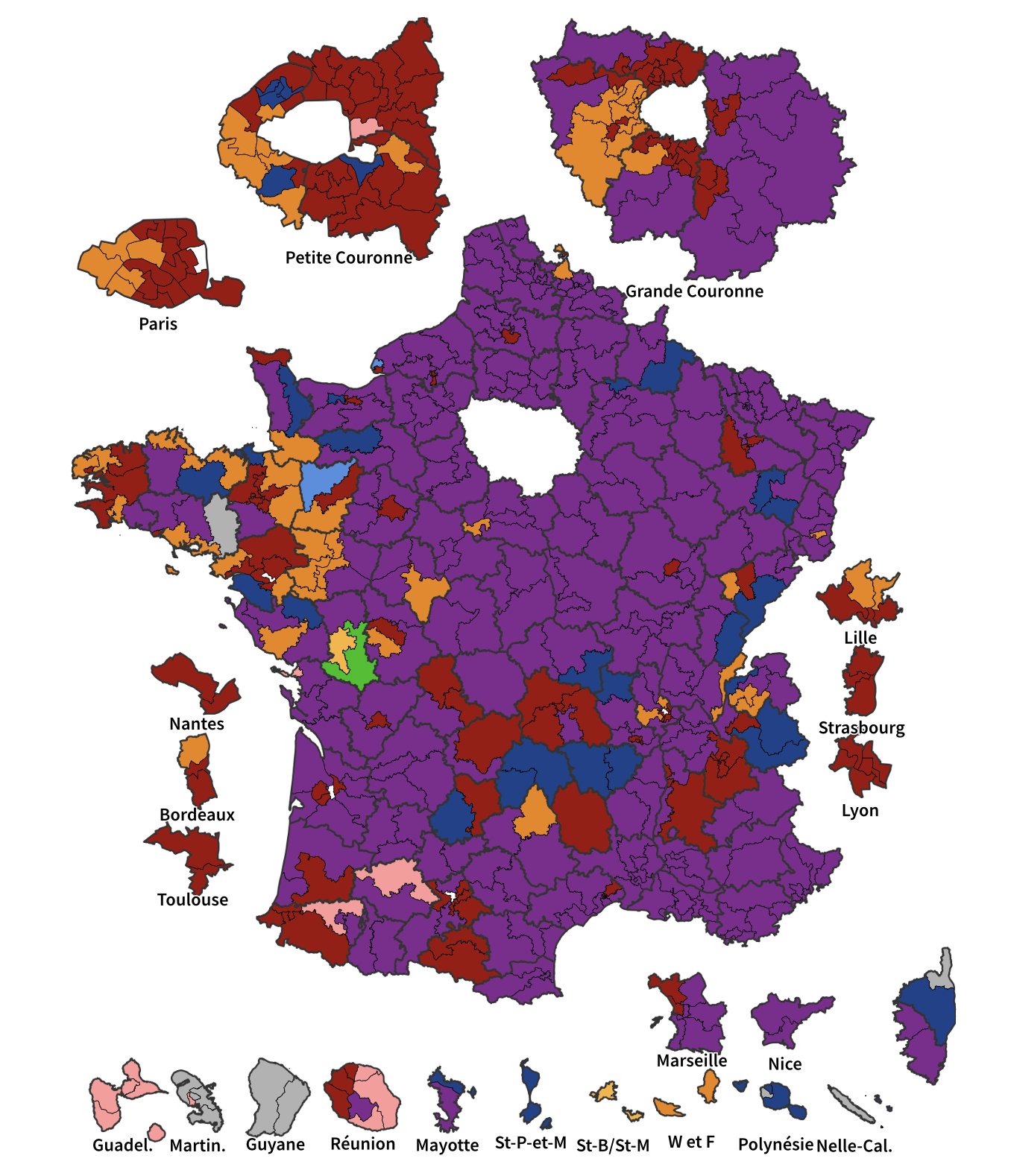 Das Wahlergebnis in Frankreich nach Regionen