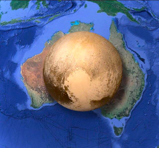 Pluto im Grössenvergleich mit Australien