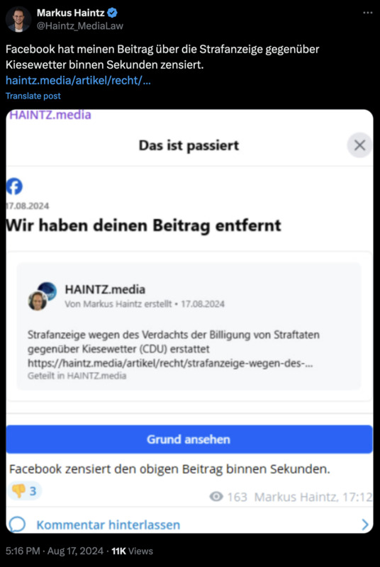 Ich verstehe nicht, weshalb es immer noch Leute gibt, die ein Zensurportal wie Facebook überhaupt nutzen