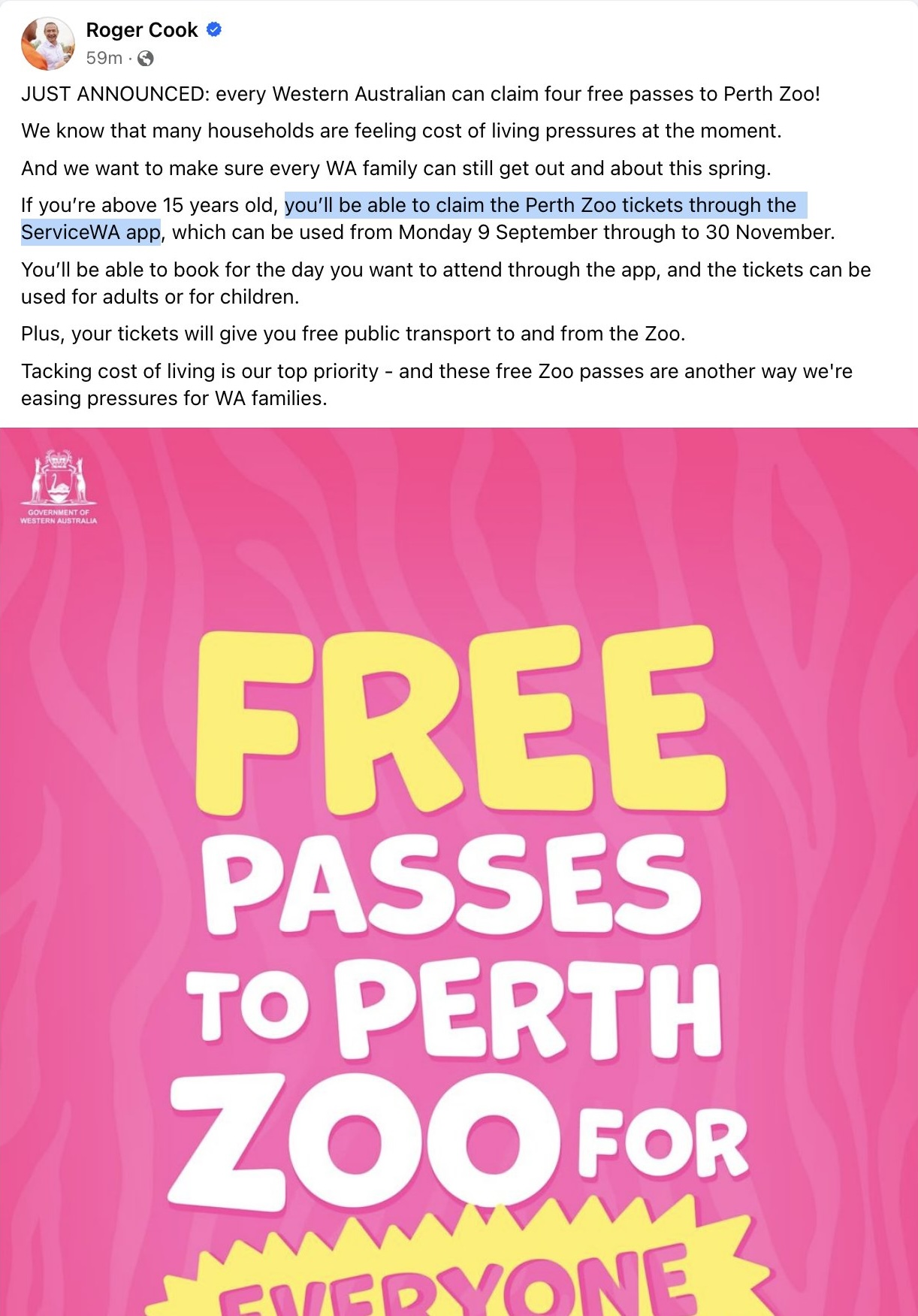 you'll be able to claim the Perth Zoo tickets through the ServiceWA app