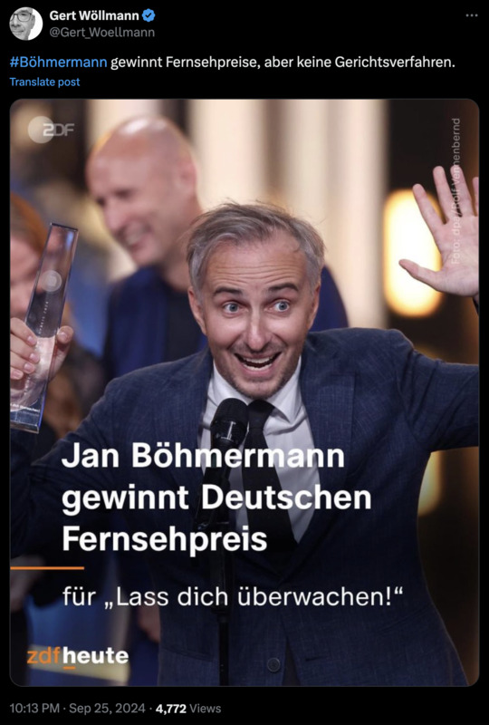 Böhmermann gewinnt Fernsehpreise, aber keine Gerichtsverfahren