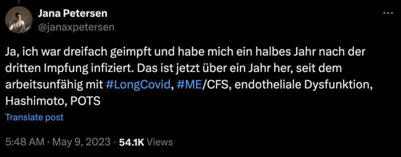 Die dreifach Corona-“Geimpfte” Jana Petersen berichtet über ihre, äh, “Long Covid-Erkrankung”