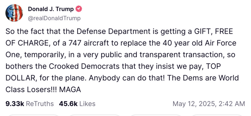 Donald Trump lässt sich von Katar einen fliegenden Palast als Ersatz für die Airforce One schenken