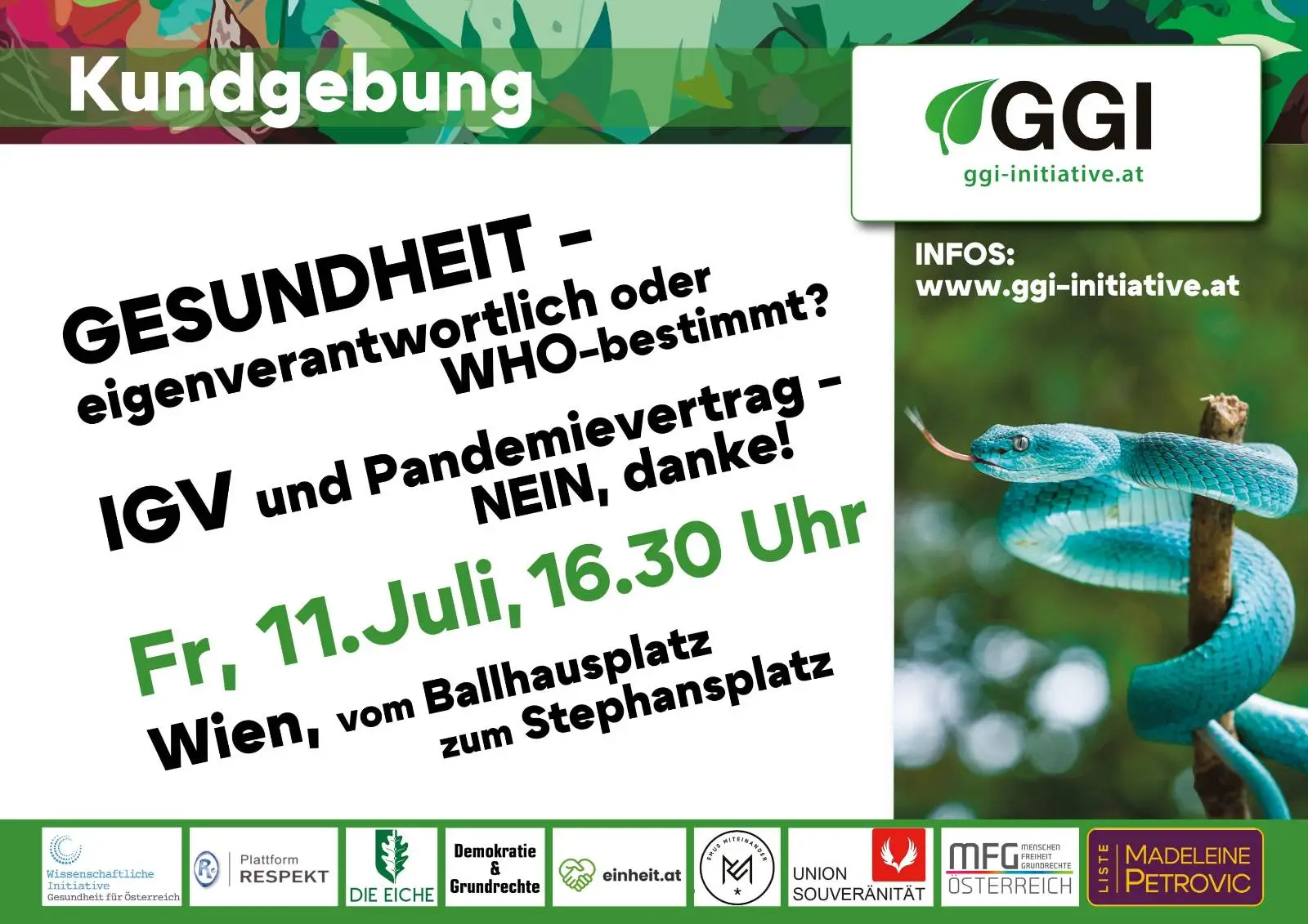 11.7.2025 Wien: Gemeinsames Zeichen gegen die geänderten Internationalen Gesundheitsvorschriften der WHO!