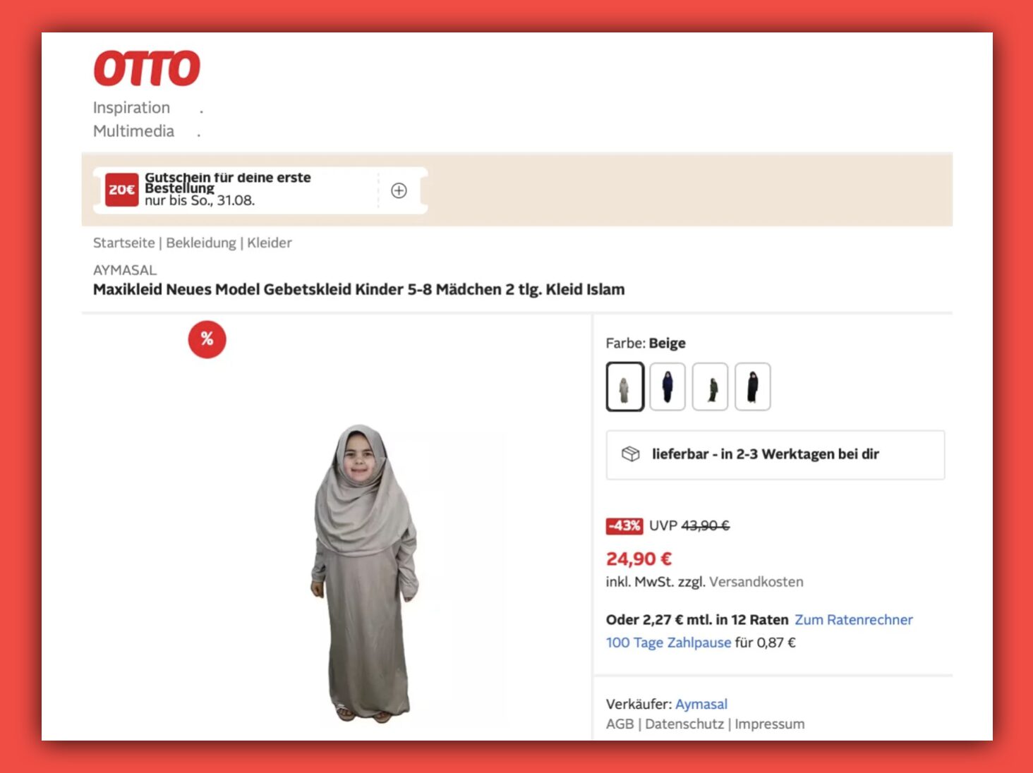 Otto verkauft Ganzkörperverschleierung für Kita-Kinder