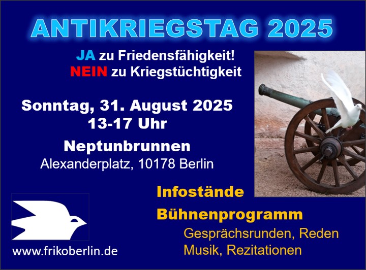 Antikriegstag 2025 morgen, Sonntag, in Berlin