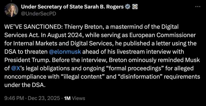 WE’VE SANCTIONED: Thierry Breton, a mastermind of the Digital Services Act. WE’VE SANCTIONED: Thierry Breton, a mastermind of the Digital Services Act.
