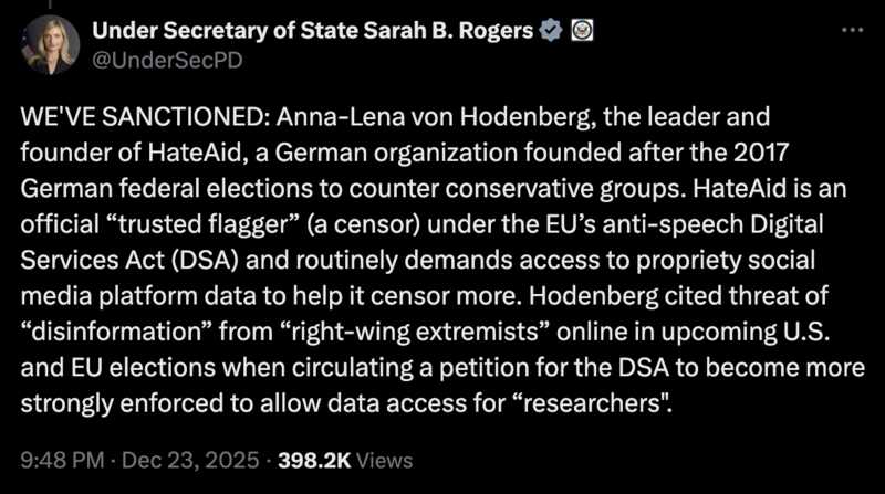 'VE SANCTIONED: Anna-Lena von Hodenberg, the leader and founder of HateAid, a German organization founded after the 2017 German federal elections to counter conservative groups. 'VE SANCTIONED: Anna-Lena von Hodenberg, the leader and founder of HateAid, a German organization founded after the 2017 German federal elections to counter conservative groups.