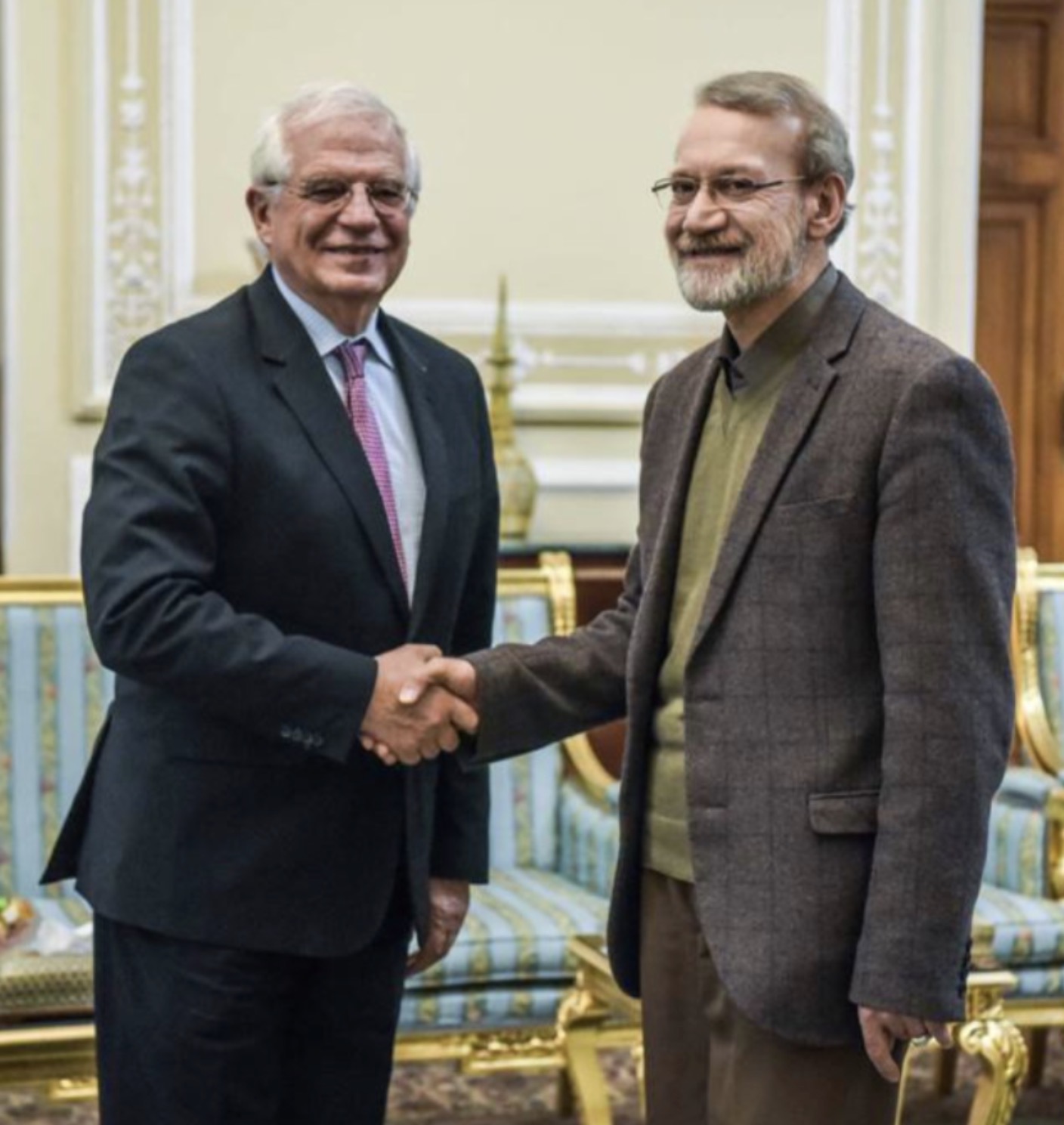 Sepp Borrell, Außenbeauftragter der EU, Ali Larijani, Sekretär des iran. Sicherheitsrates