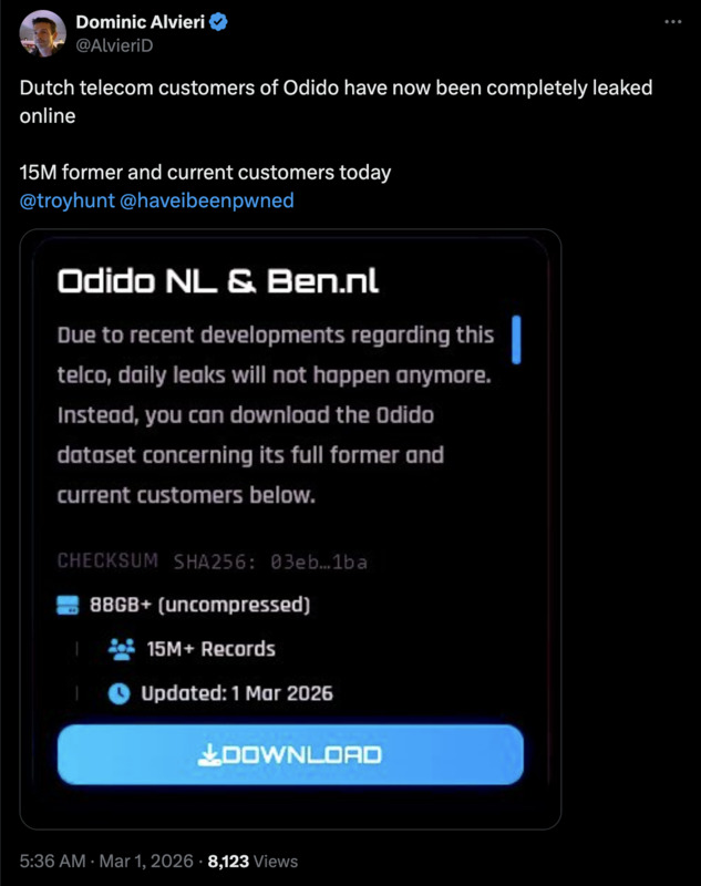 Jeder hat mal Datenreichtum. Heute sind mal 16 Millionen Telekom-Kunden in den Niederlanden dran.
