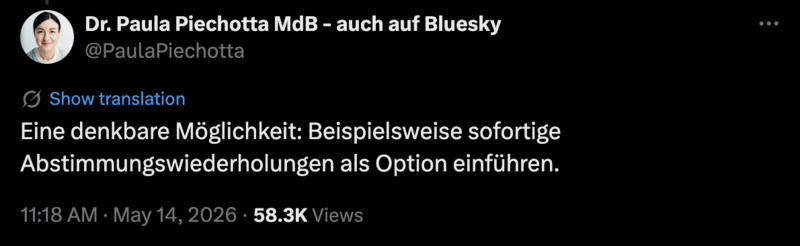 Frau Piechotta will solange wählen lassen, bis ihr das Ergebnis gefällt