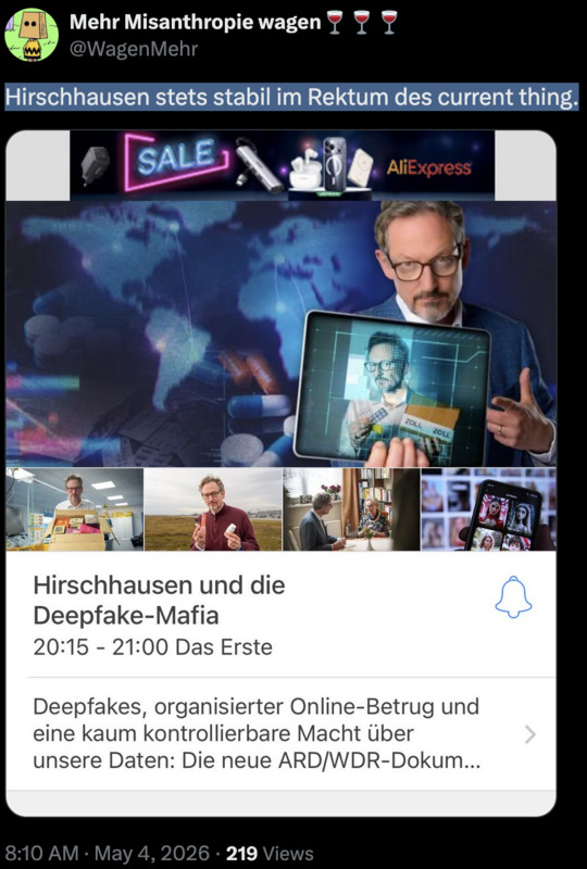 Hirschhausen stets stabil im Rektum des current thing.