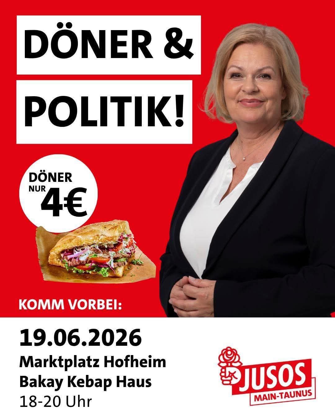 Wer Nancy Faeser erträgt, zahlt für den Döner nur 4 €