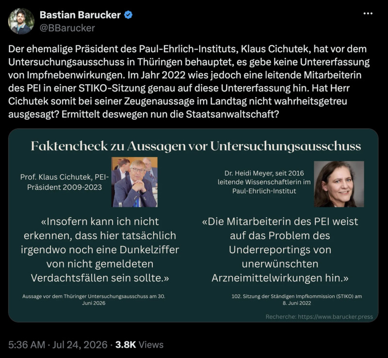 Selbstverständlich hat Klaus Cichutek vor dem U-Ausschuss gelogen, dass sich die Balken biegen. Passieren wird ihm rein gar nichts. Er lügt ja für die Regierung.