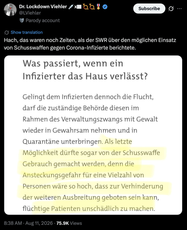 Richtig erinnern: geplanter Schusswaffeneinsatz bei Lockdown-Verstössen