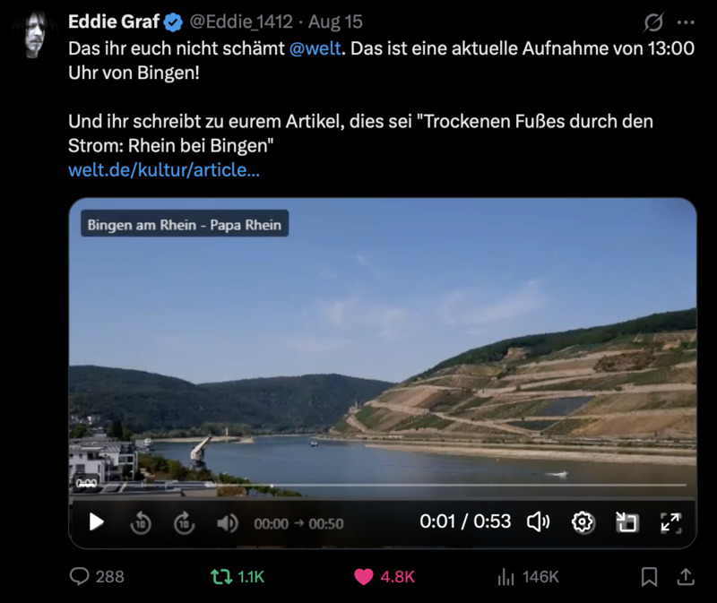 Der “trockene Rhein bei Bingen” ist eine Medienfälschung